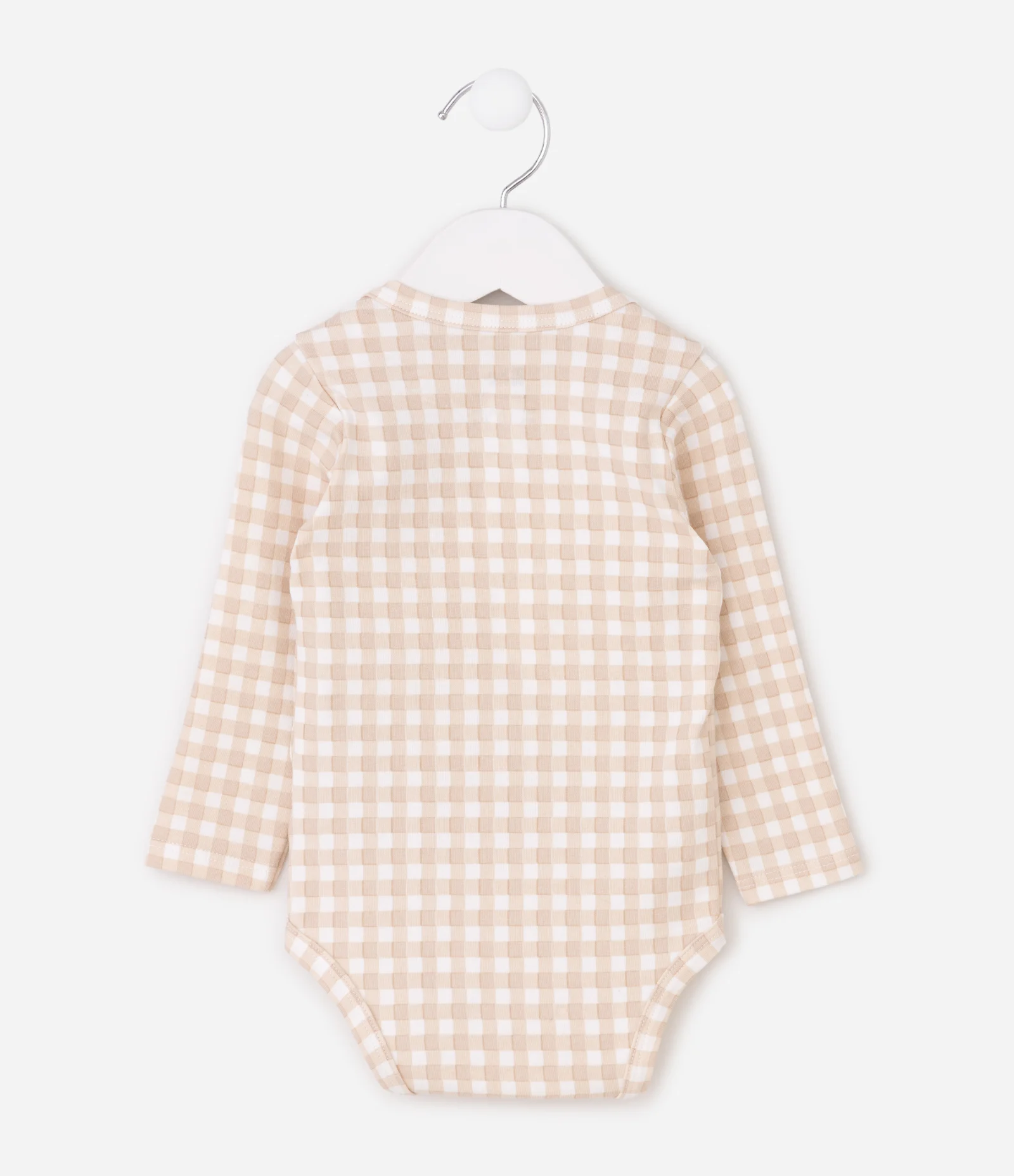 Body Infantil Vichy Manga Longa - Tam O a 18 Meses Bege 2