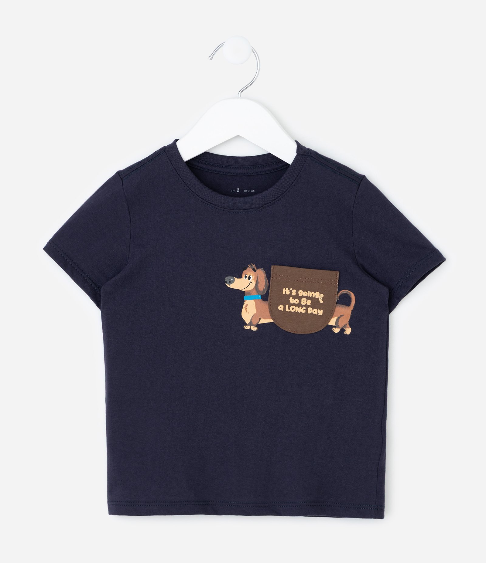 Camiseta Infantil com Bolsinho Interativo Cachorro Salsicha – Tam 1 a 5/6 Anos Azul Marinho 1