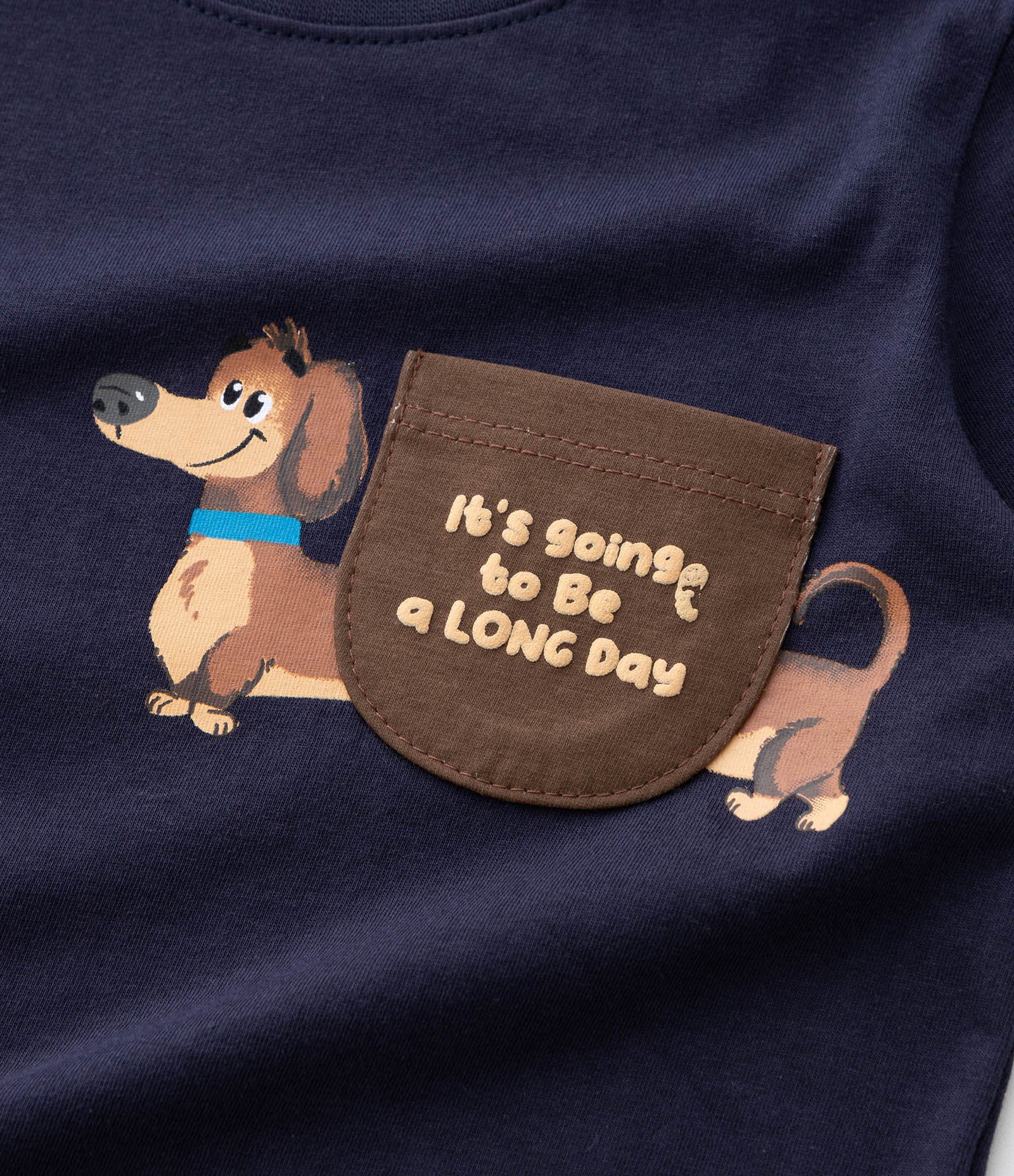 Camiseta Infantil com Bolsinho Interativo Cachorro Salsicha – Tam 1 a 5/6 Anos Azul Marinho 4