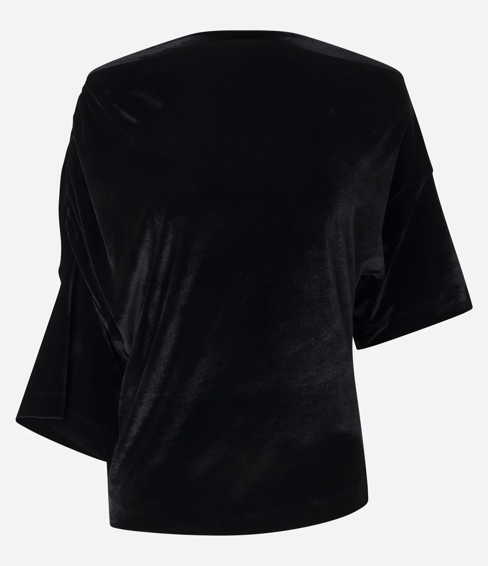 Blusa Assimétrica em Veludo com Franzidos Preto 5