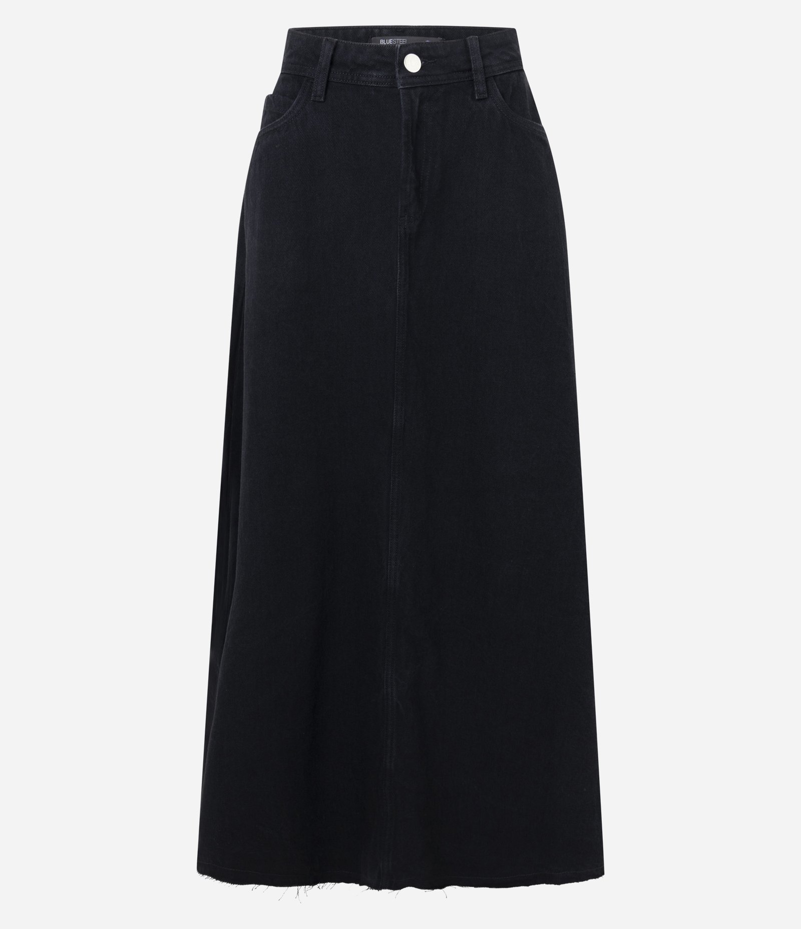 Saia New Midi em Jeans com Barra Fio E Recortes Preto 1