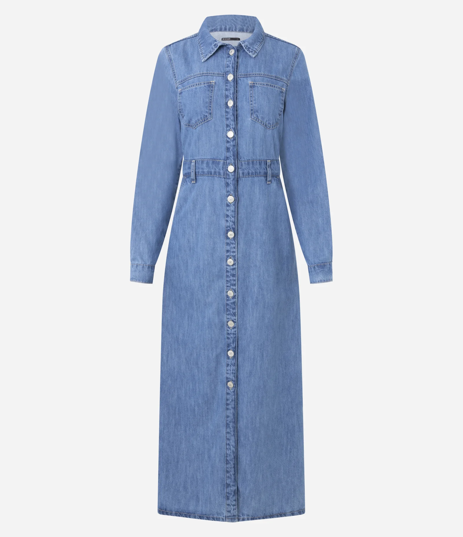 Vestido Midi em Jeans com Manga Longa Azul Claro 4