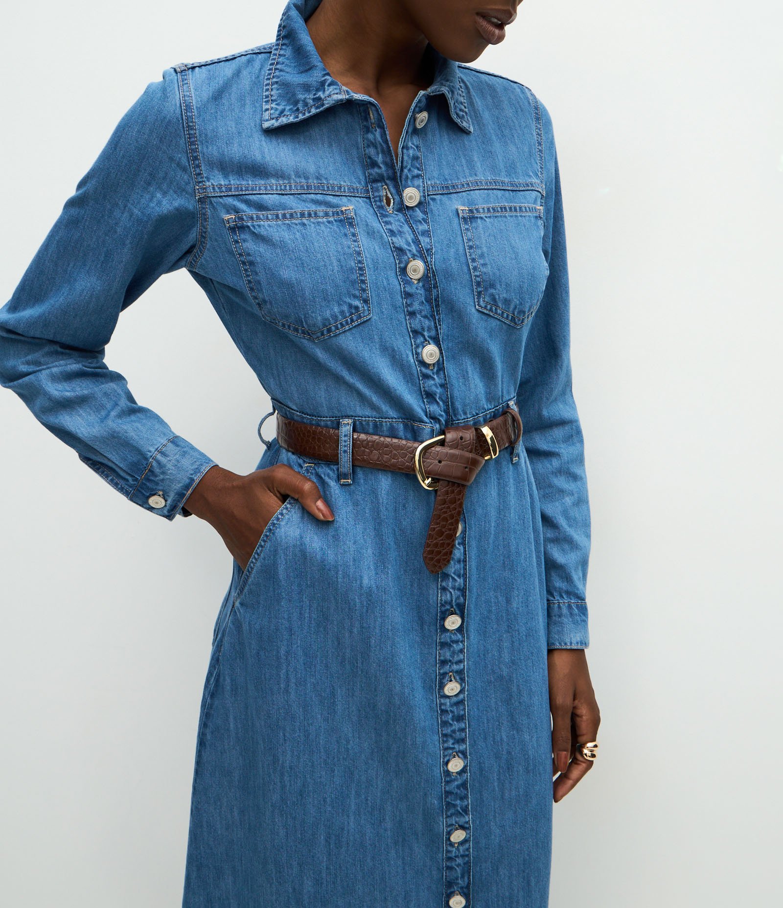 Vestido Midi em Jeans com Manga Longa Azul Claro 3