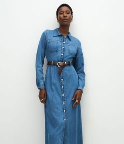 Vestido Midi em Jeans com Manga Longa