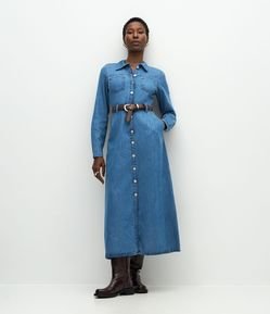 Vestido Midi em Jeans com Manga Longa