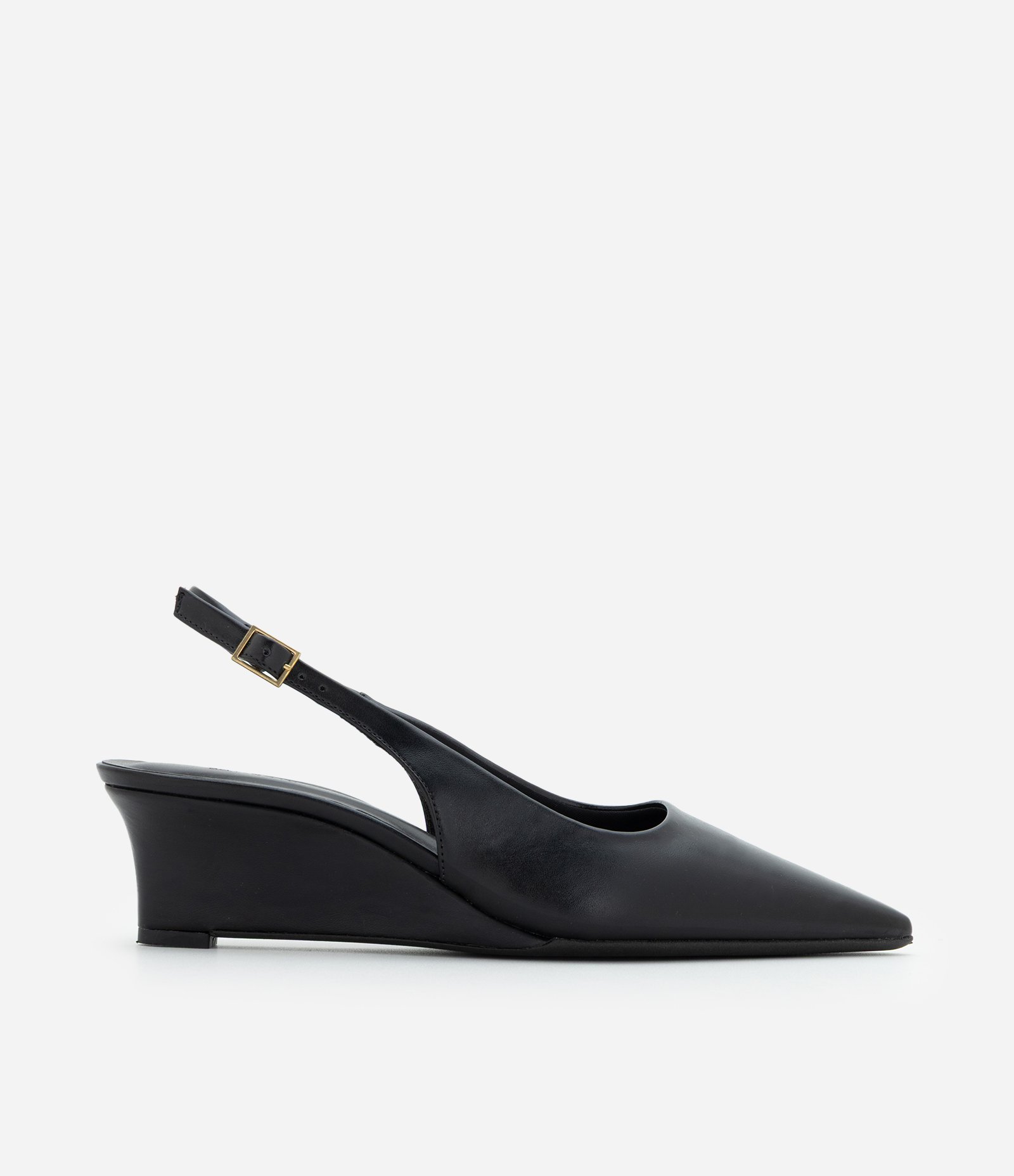 Sapato Slingback em PU com Salto Anabela Preto 1