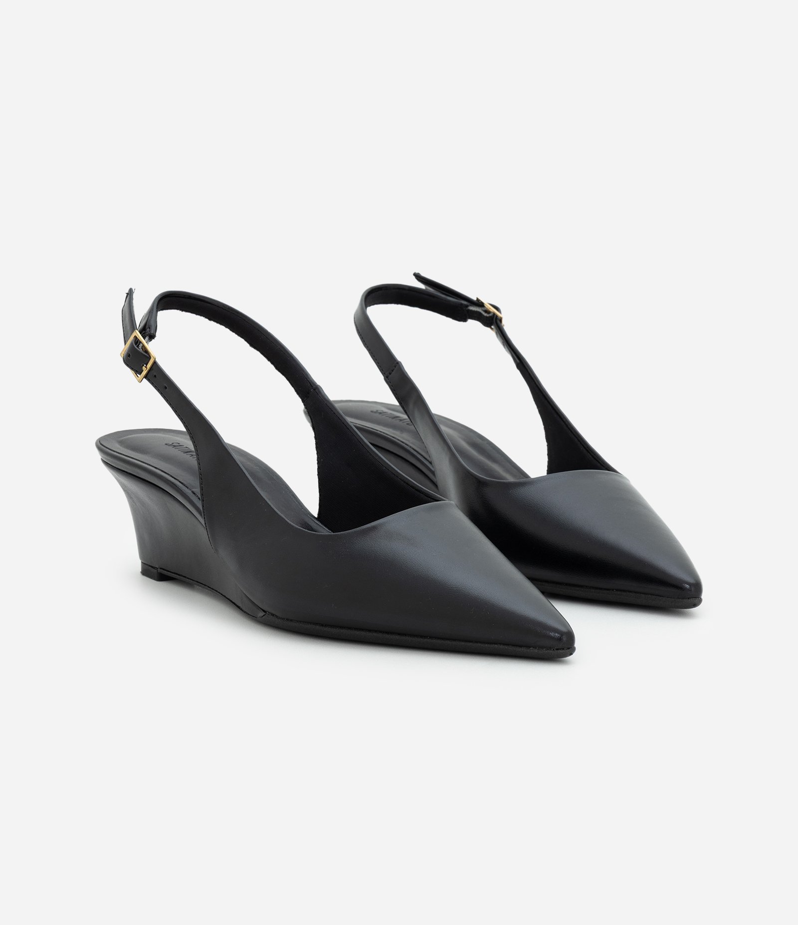 Sapato Slingback em PU com Salto Anabela Preto 2