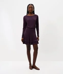 Vestido Curto Evasê em Viscose com Manga Longa e Babados
