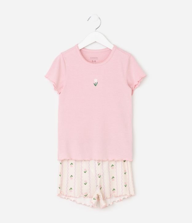 rhyme 様@オーダー不足分 Pijama Curto Infantil em Ribana com Estampa Floral – Tam 5 a 14