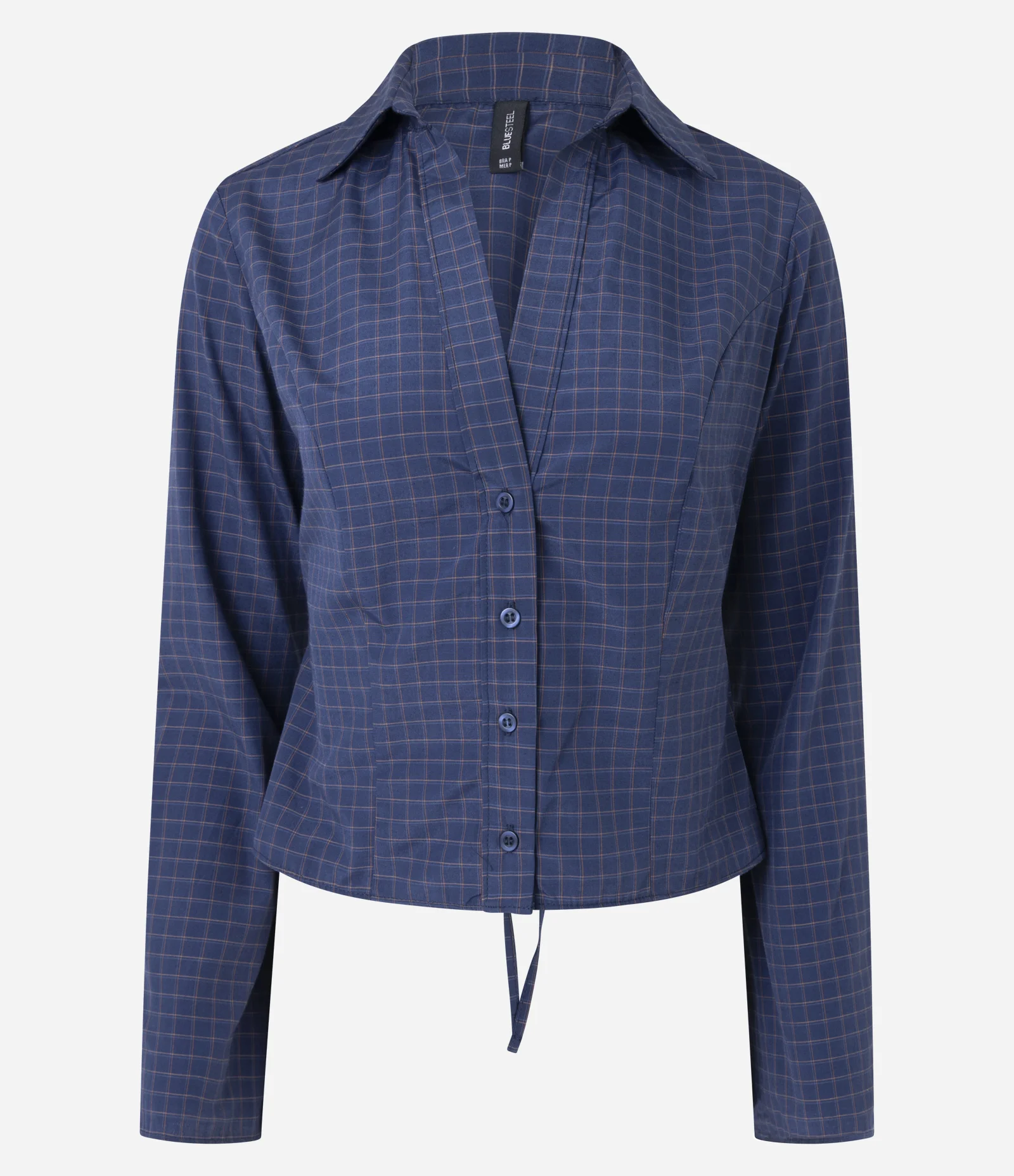 Camisa Ajustada em Tricoline Xadrez Azul 1