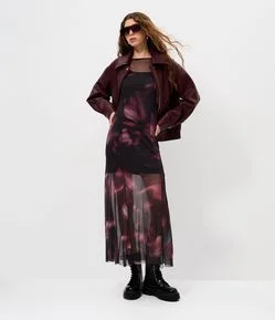 Vestido Midi em Tule com Efeito Manchado e Recortes na Barra