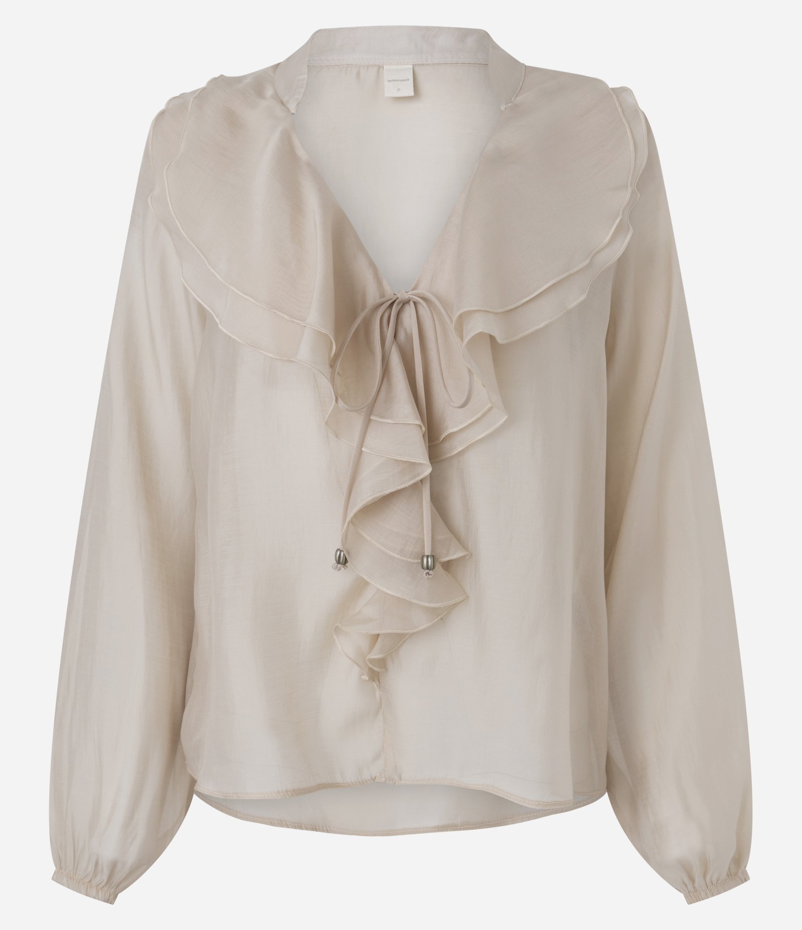 Blusa Ampla em Organza com Decote em V e Babados Bege 5
