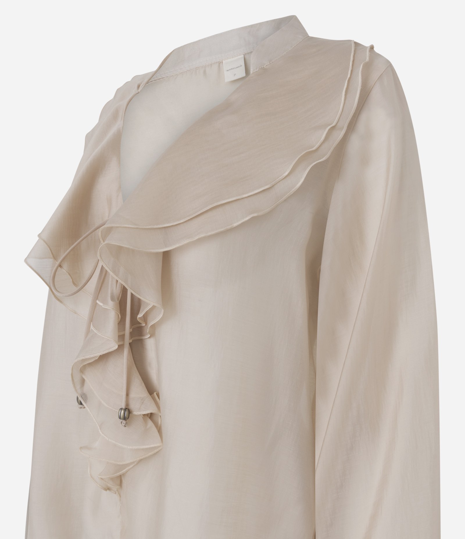 Blusa Ampla em Organza com Decote em V e Babados Bege 6