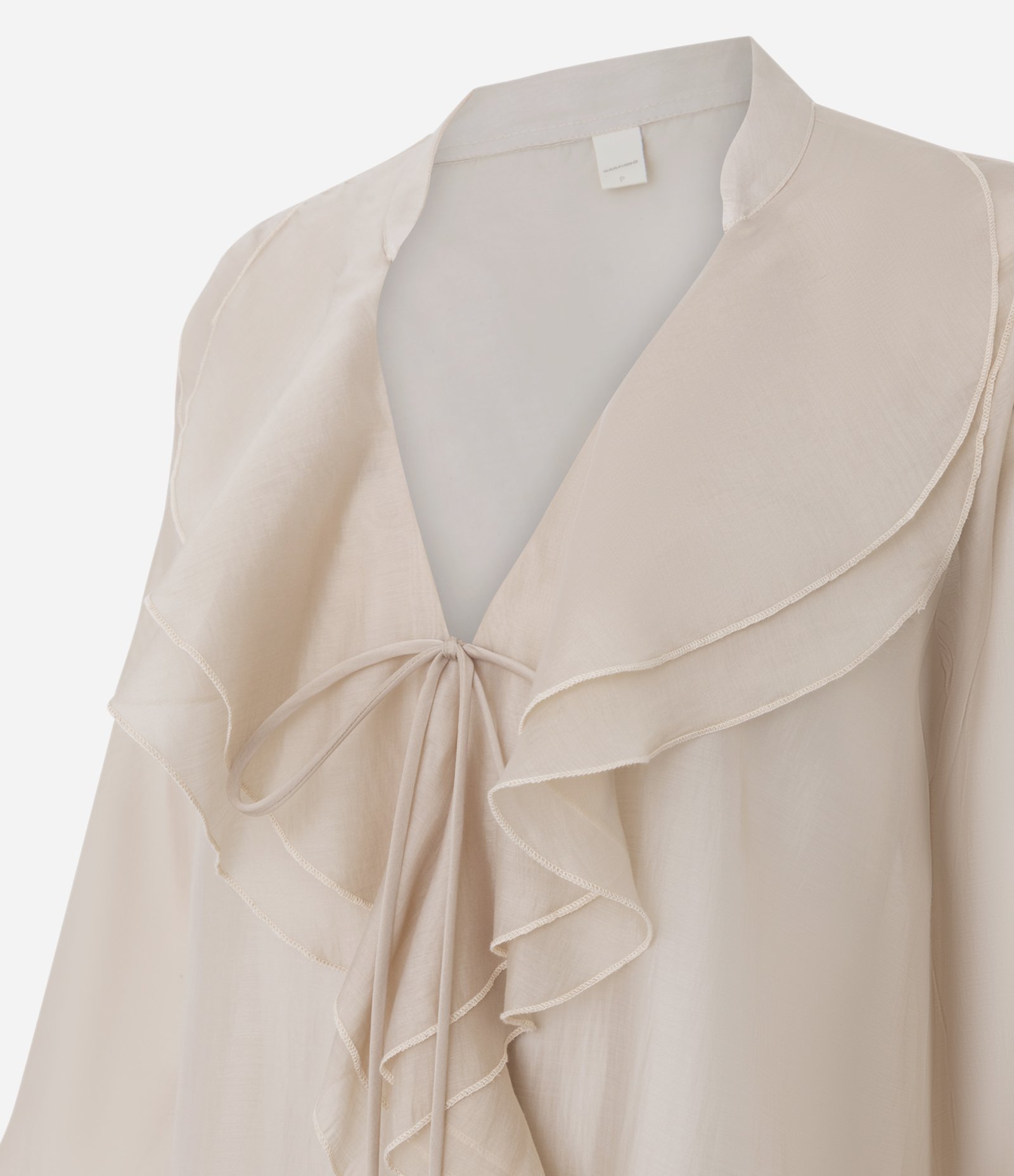 Blusa Ampla em Organza com Decote em V e Babados Rosa Claro 6