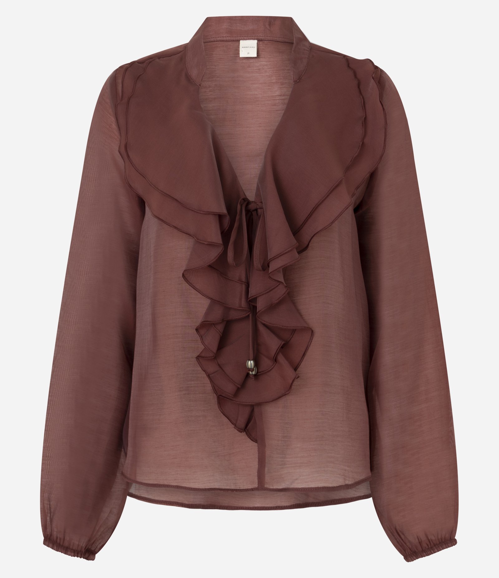 Blusa Ampla em Organza com Decote em V e Babados Vinho 5