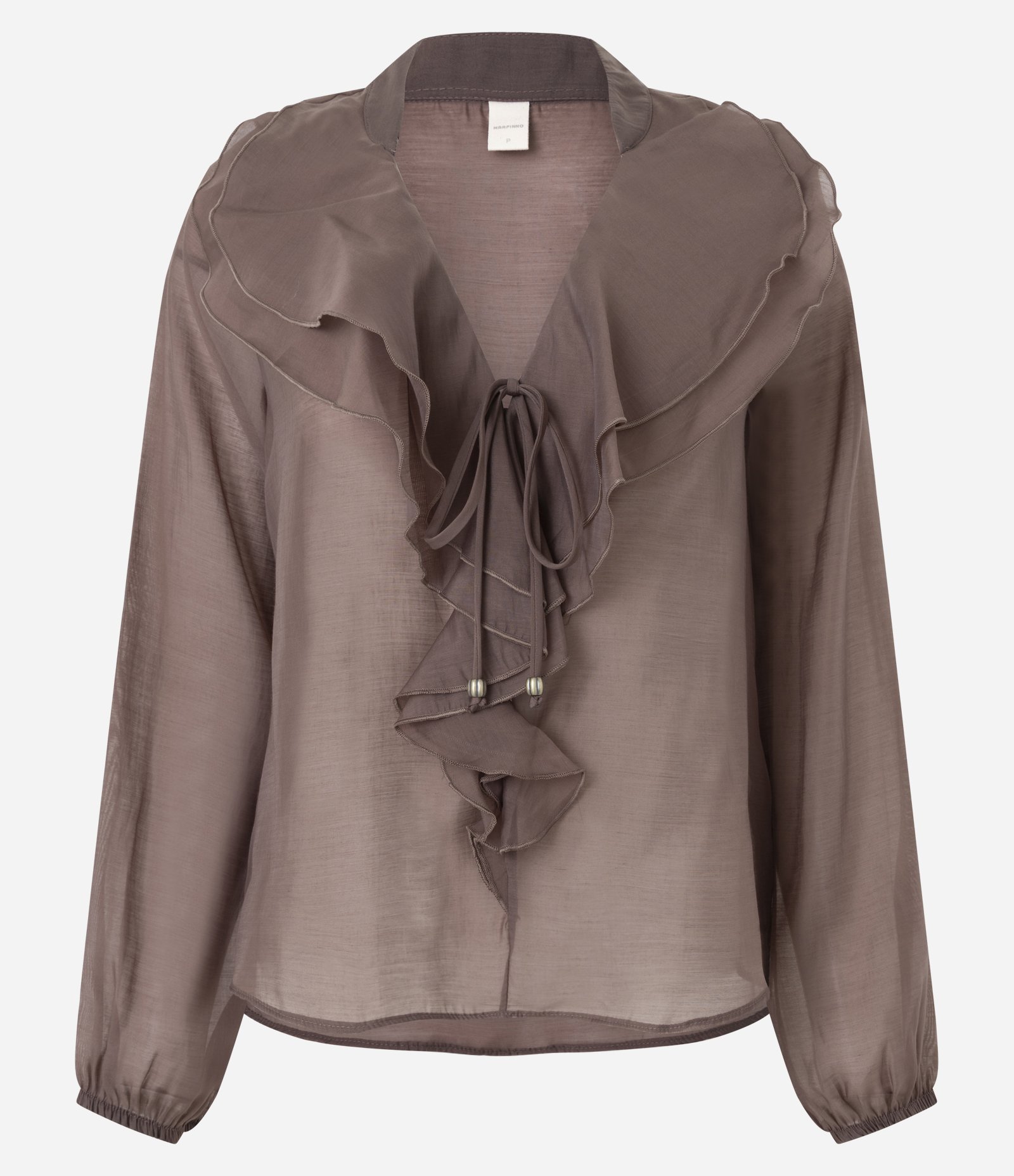 Blusa Ampla em Organza com Decote em V e Babados Marrom 5