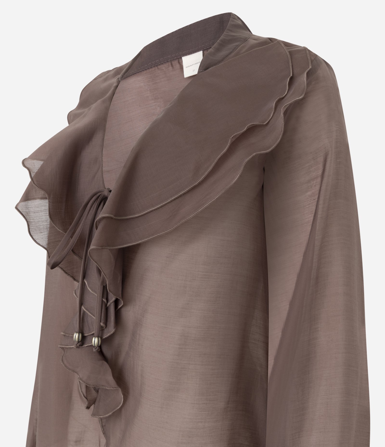 Blusa Ampla em Organza com Decote em V e Babados Marrom 6