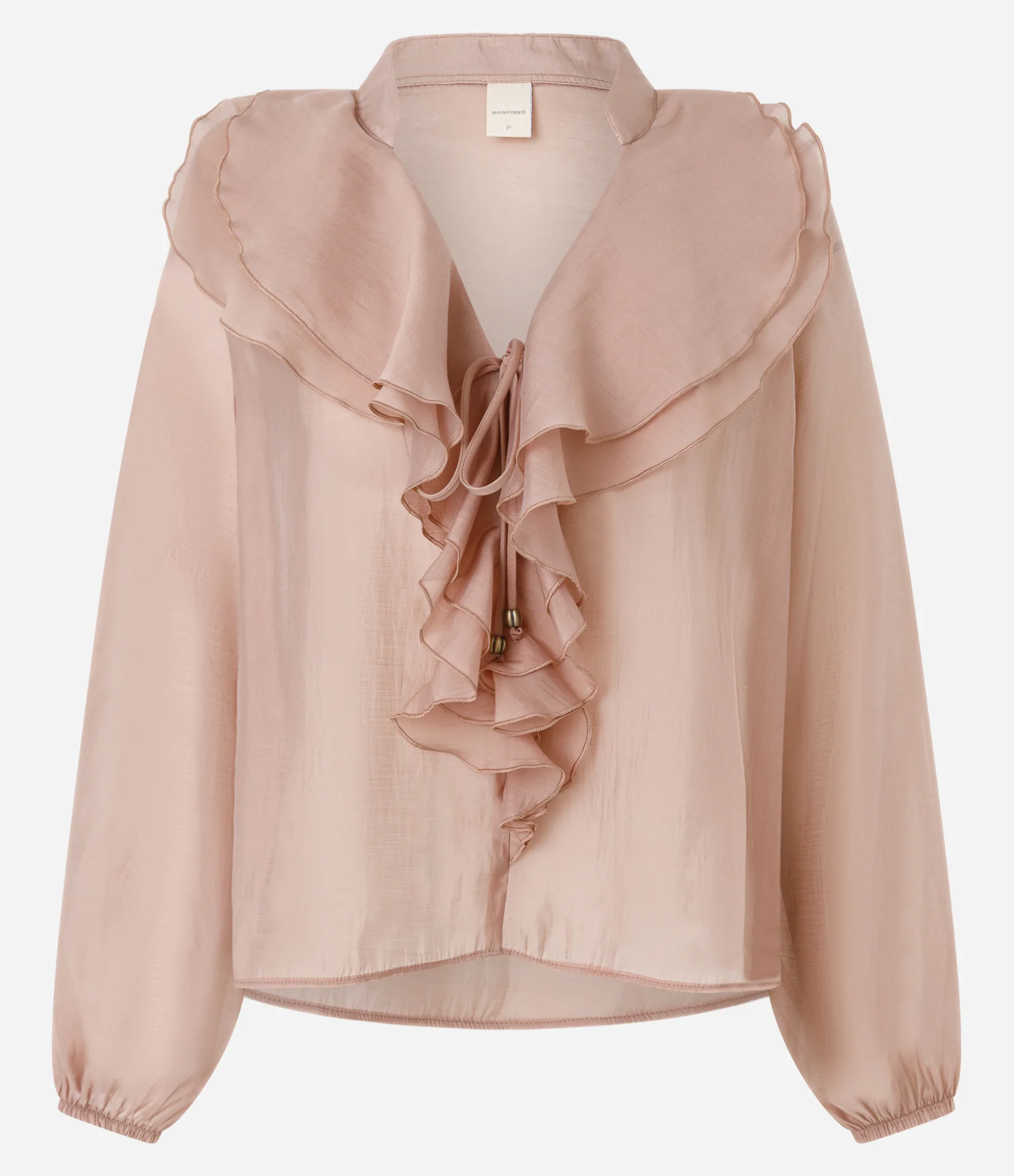 Blusa Ampla em Organza com Decote em V e Babados Rosa 5