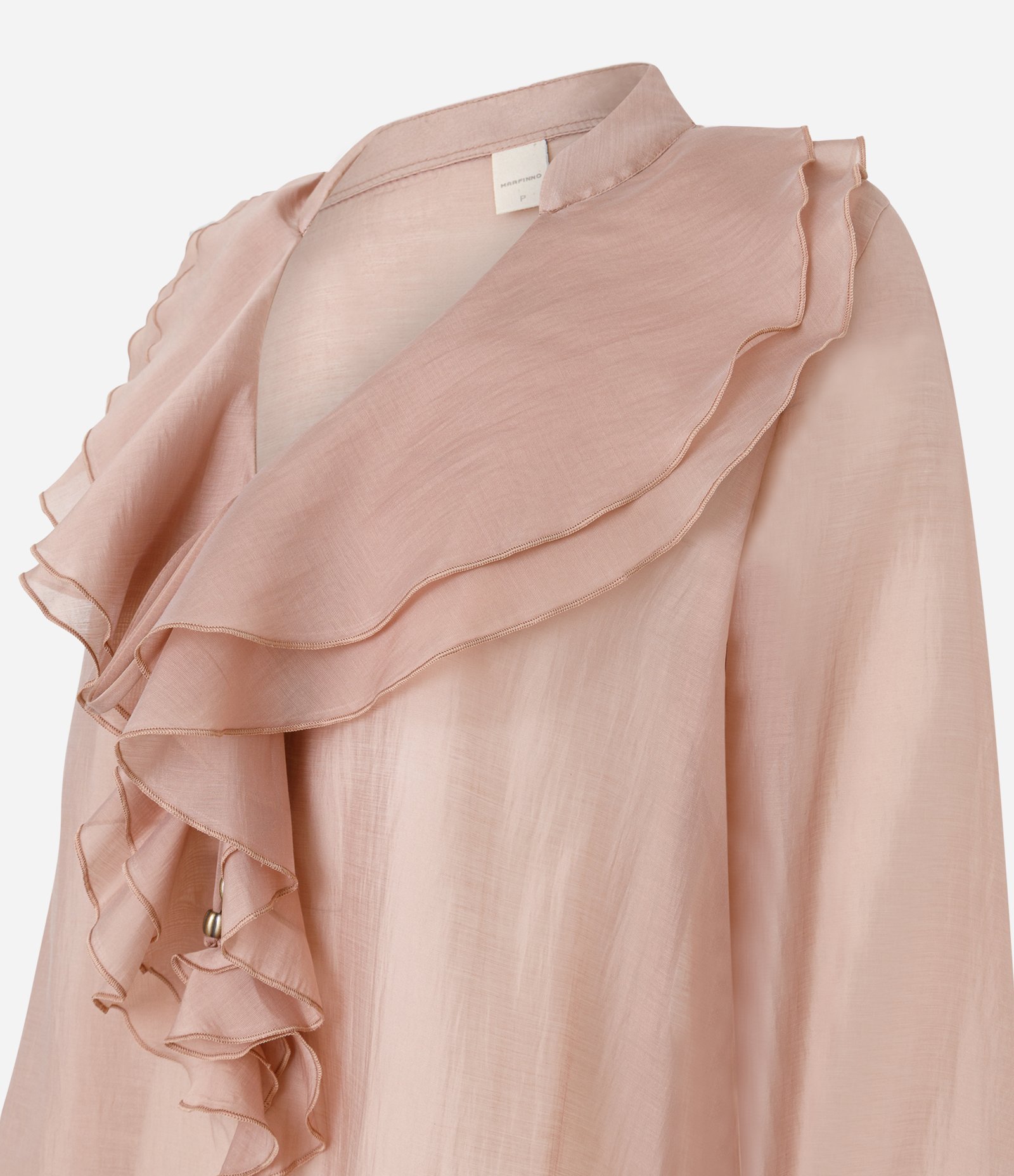 Blusa Ampla em Organza com Decote em V e Babados Rosa 6