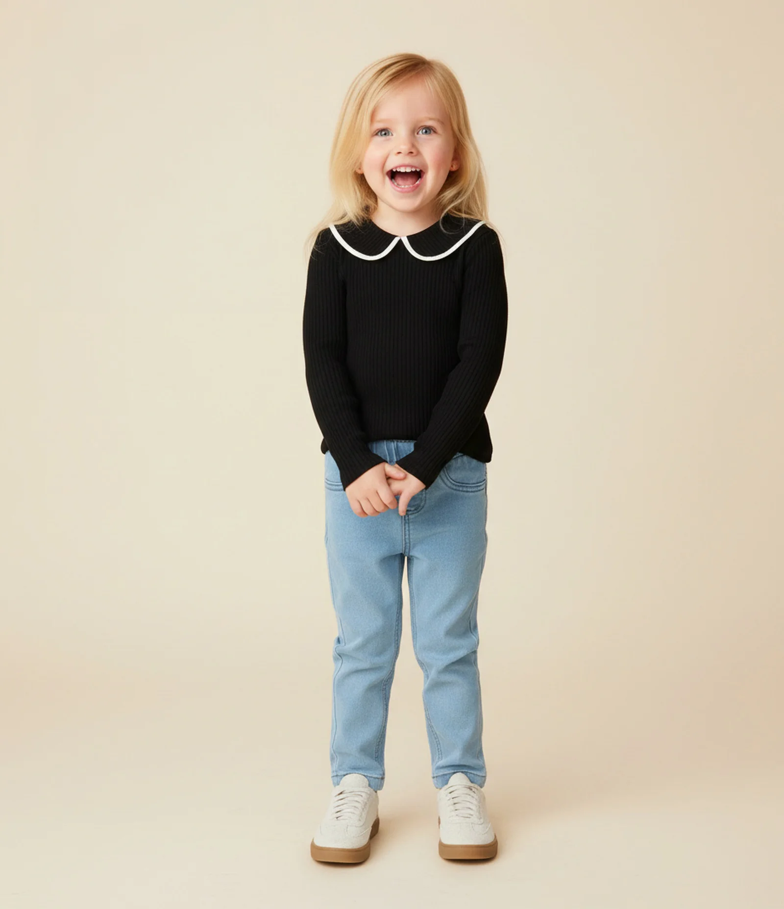 Blusa Infantil Slim com Gola Boneca – Tam 1 a 5/6 Anos Preto 1