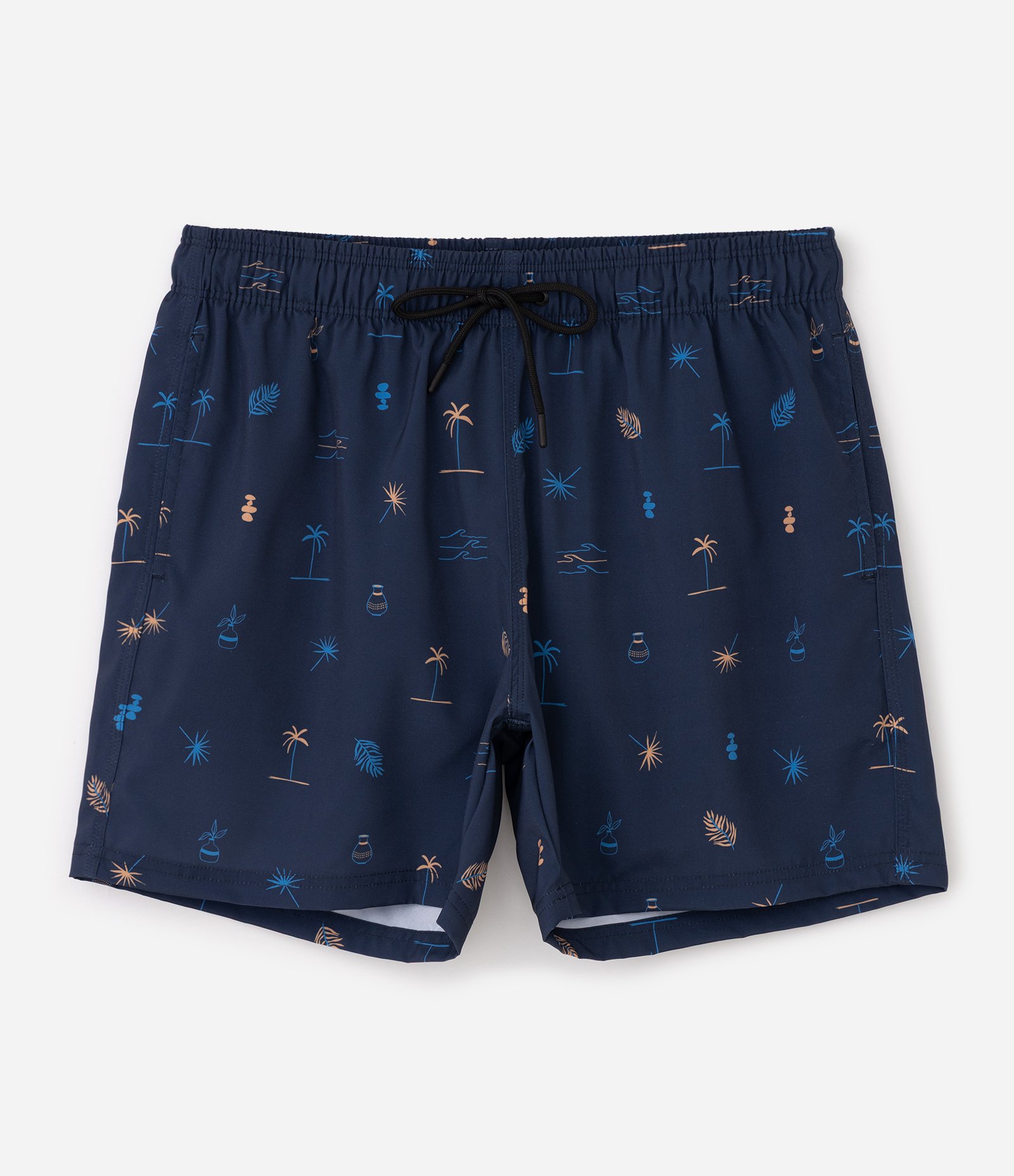 Bermuda Banho Estampa Ícones de Praia Azul Azul 1