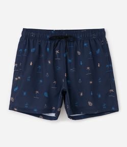Bermuda Banho Estampa Ícones de Praia Azul