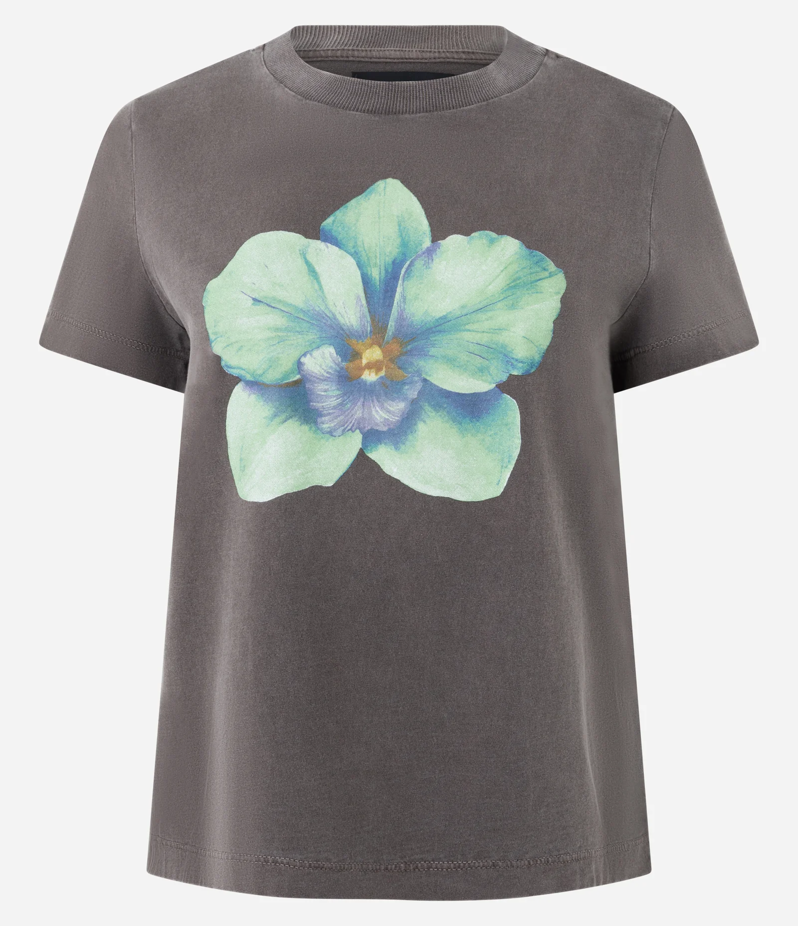 Camiseta Manga Curta em Algodão com Estampa Flor Cinza 5