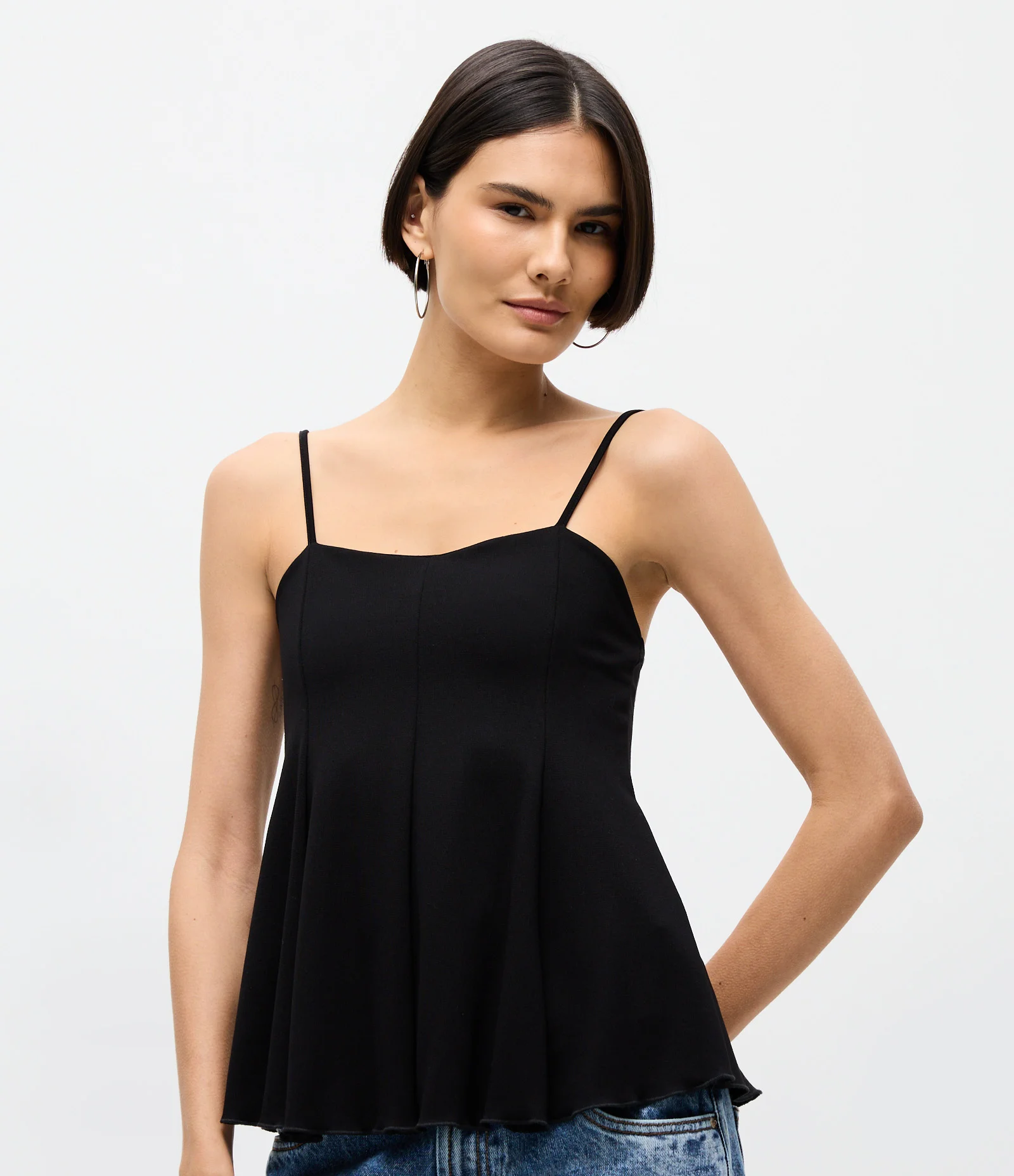 Blusa Peplum de Alcinha em Ponto Roma Preto 1