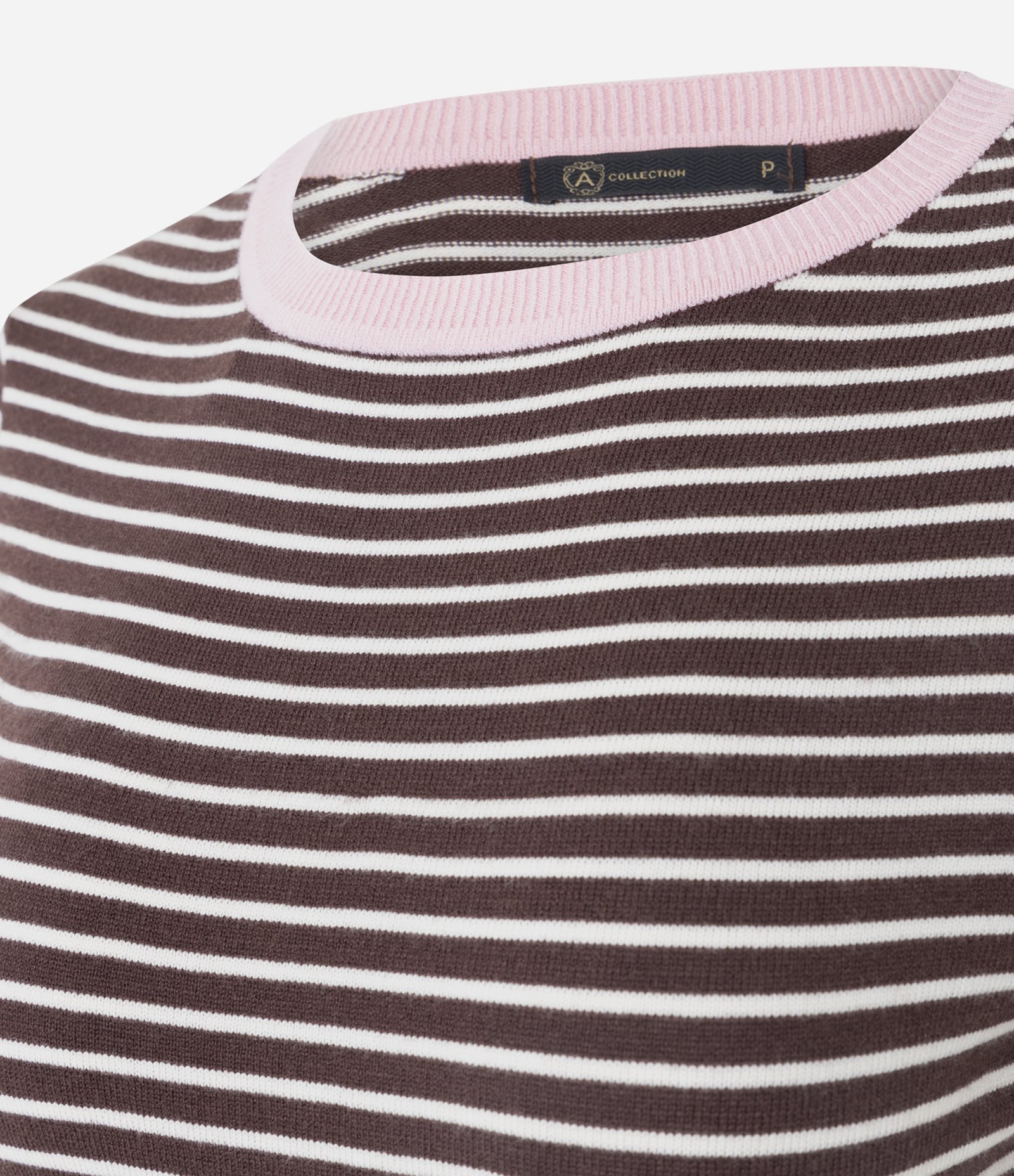 Blusa Regular em Tricô com Estampa Listrada Marrom/Rosa 6