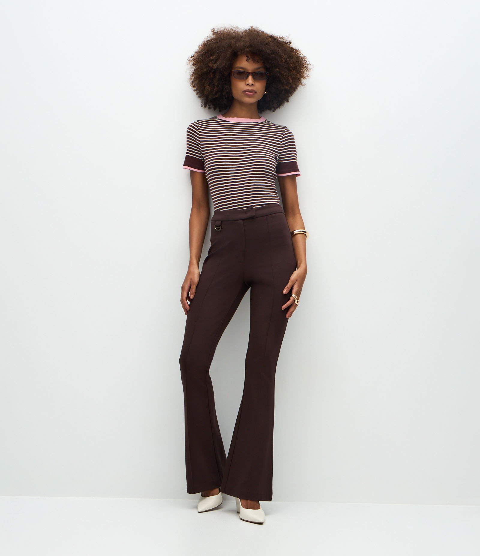 Blusa Regular em Tricô com Estampa Listrada Marrom/Rosa 2