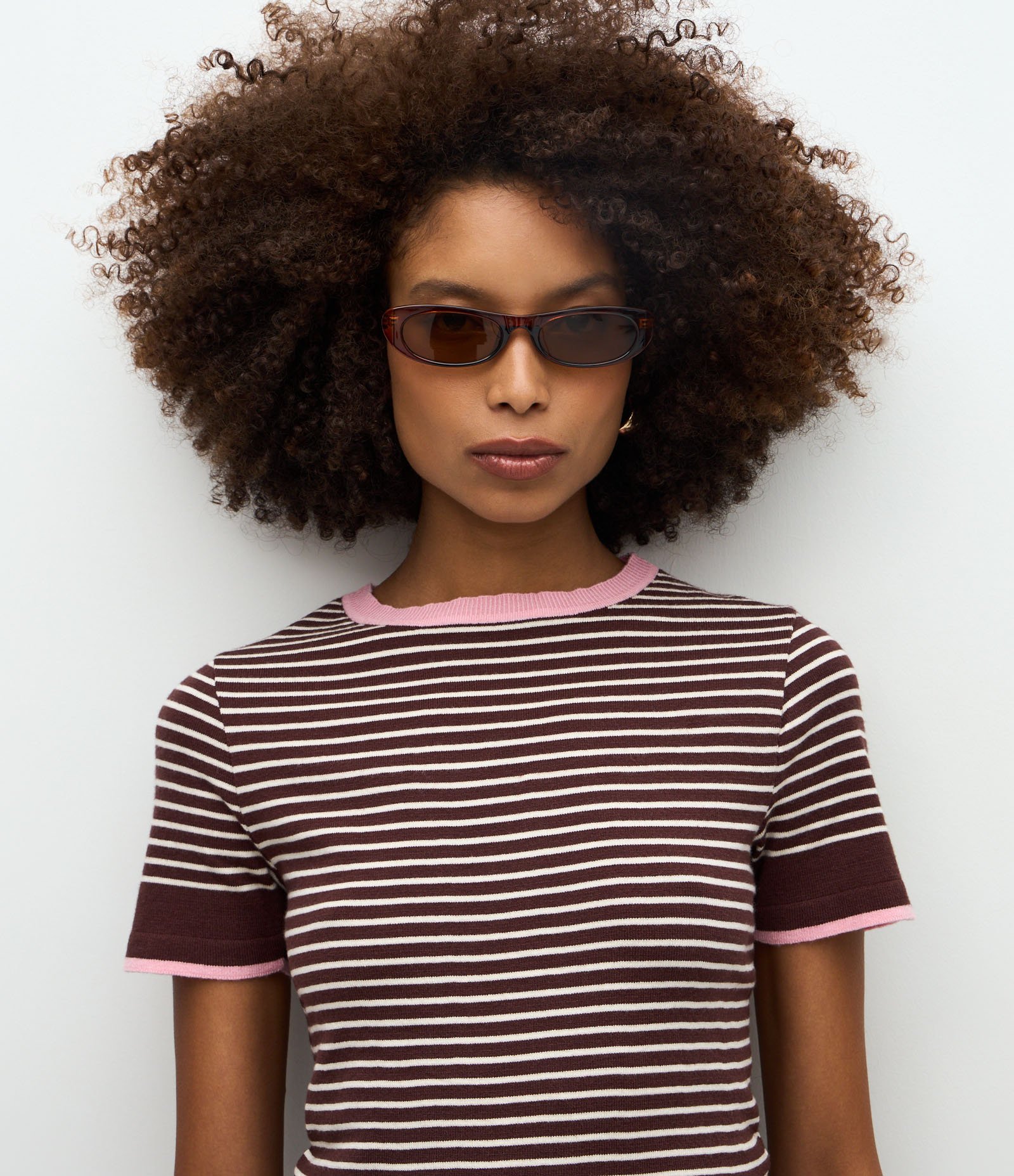 Blusa Regular em Tricô com Estampa Listrada Marrom/Rosa 3