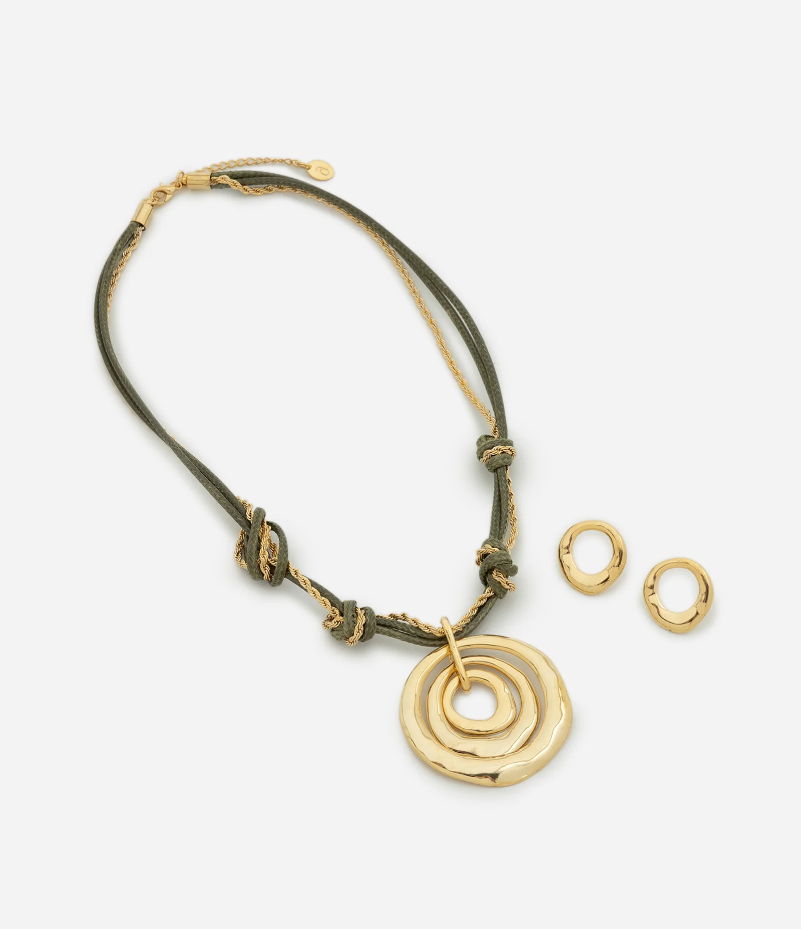 Conjunto de Colar com Nó e Brincos com Pingente Arredondado Dourado 2