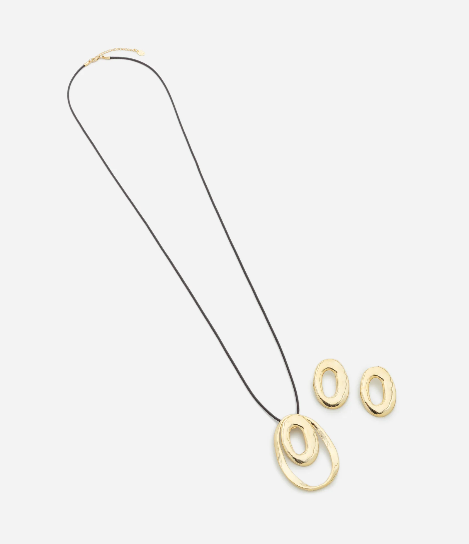 Conjunto de Colar Longo com Fio Encerado e Brincos Vazados Dourado 2