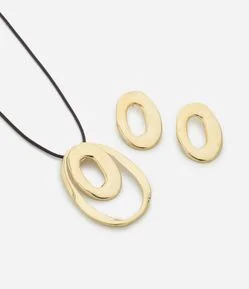 Conjunto de Colar Longo com Fio Encerado e Brincos Vazados