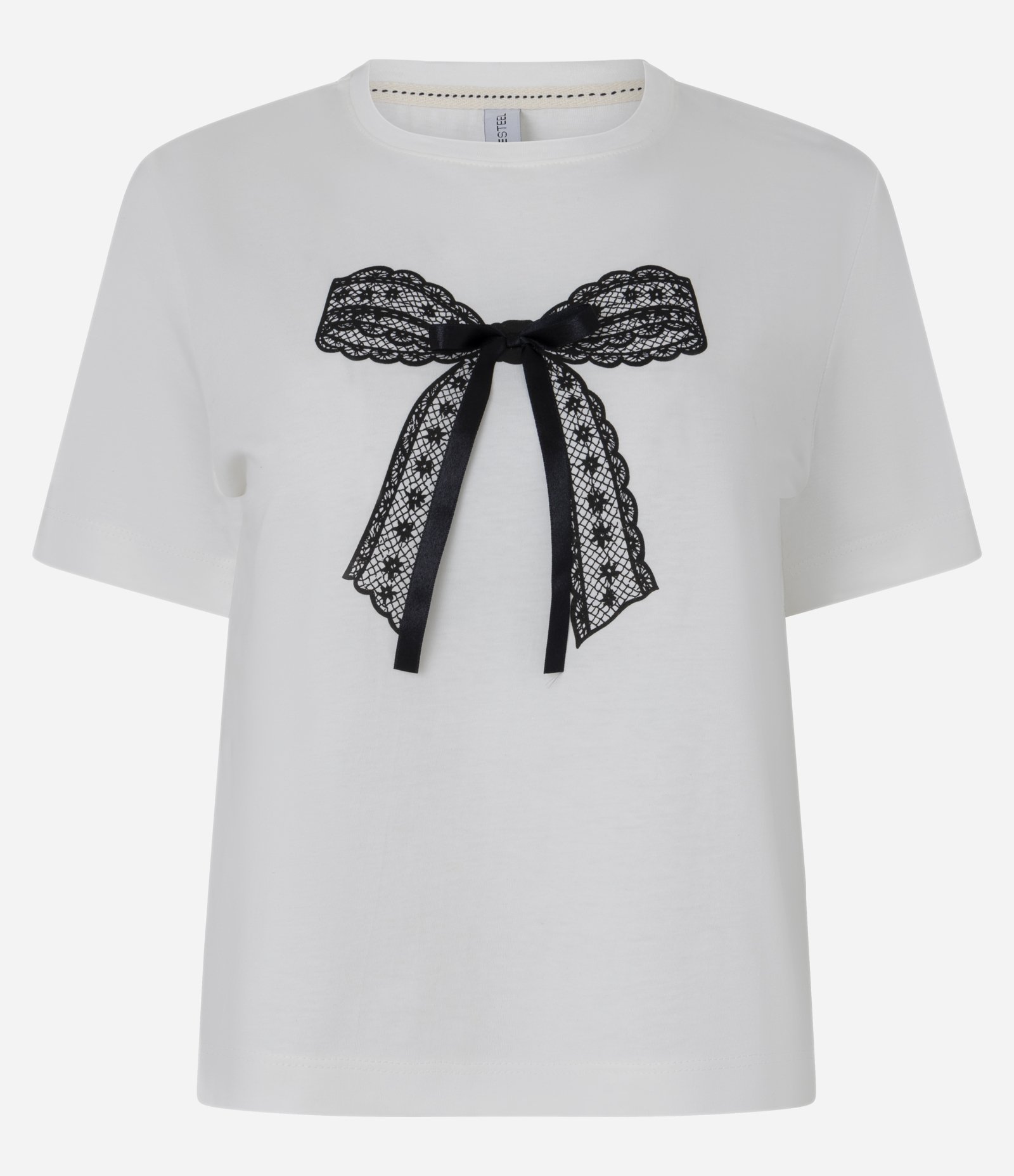 Camiseta Curta em Algodão com Bordado Frontal de Laço Branco 5
