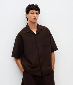 Camisa Manga Curta Oversized com Bolso em Moletom