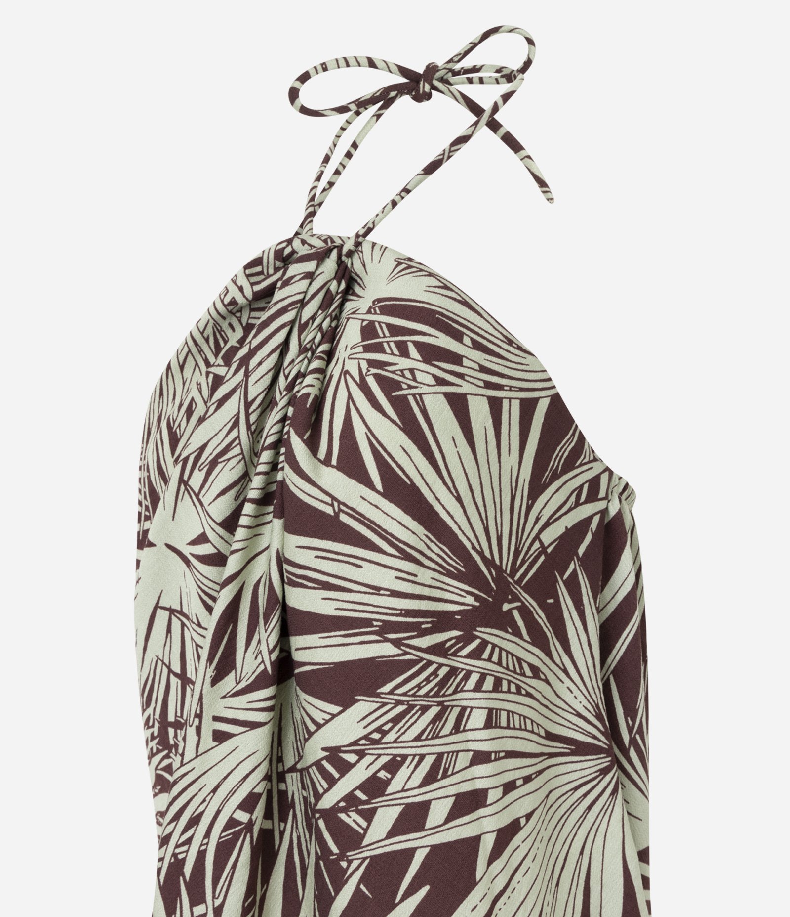 Blusa Halter Neck em Viscose com Amarração no Pescoço Marrom/Verde 6