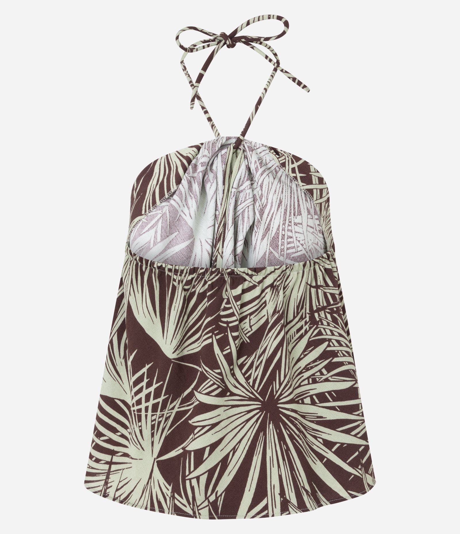 Blusa Halter Neck em Viscose com Amarração no Pescoço Marrom/Verde 7