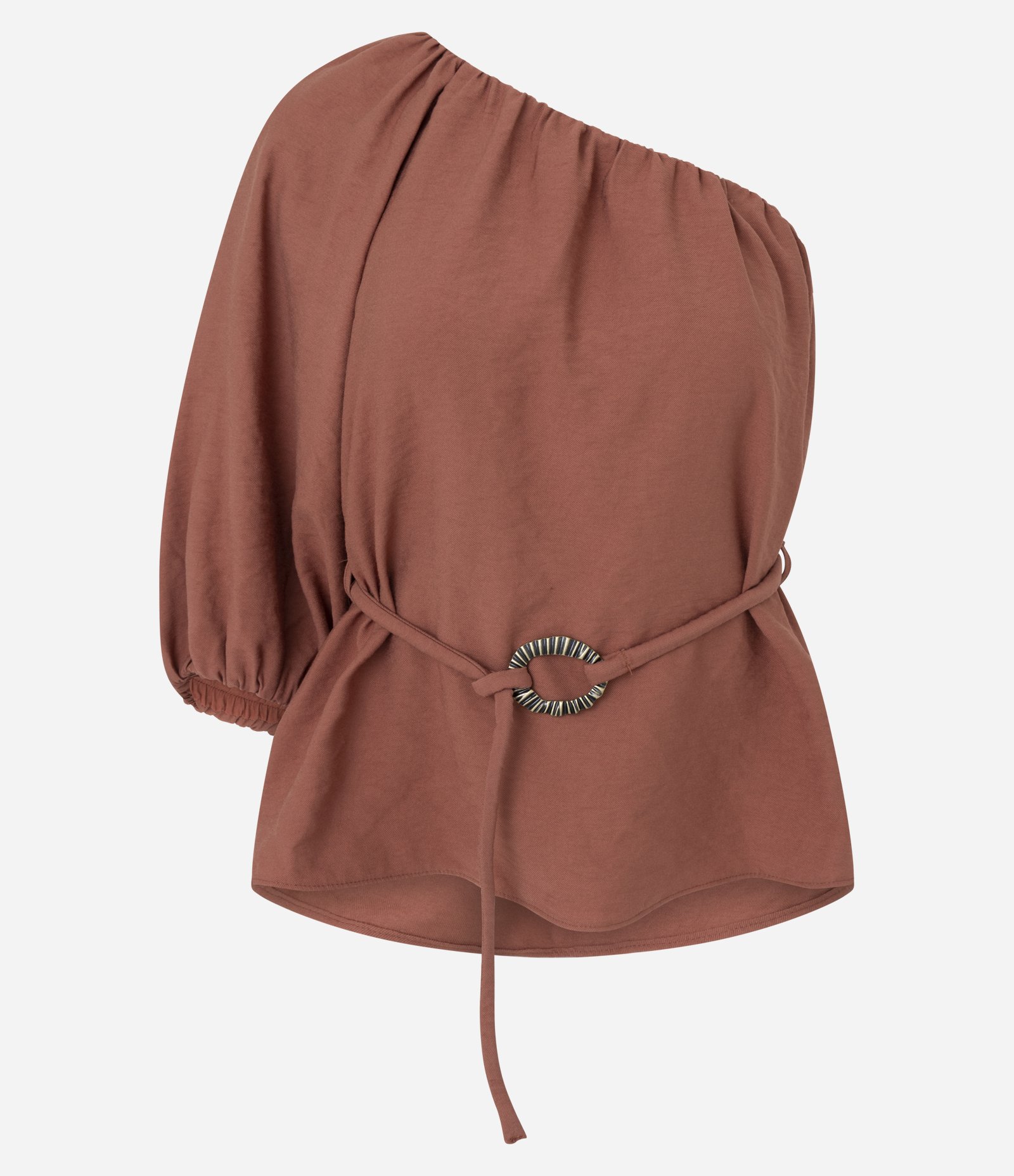 Blusa Ombro Só Alfaiatada com Cinto Delicado Laranja 5