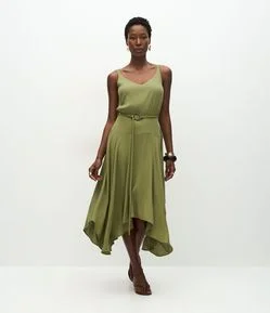 Vestido em Viscose com Pontas Assimétricas