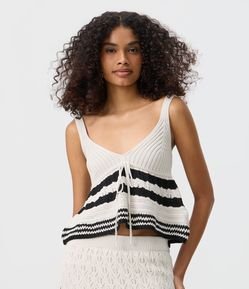 Blusa Evasê em Tricô Listrado com Amarração Frontal