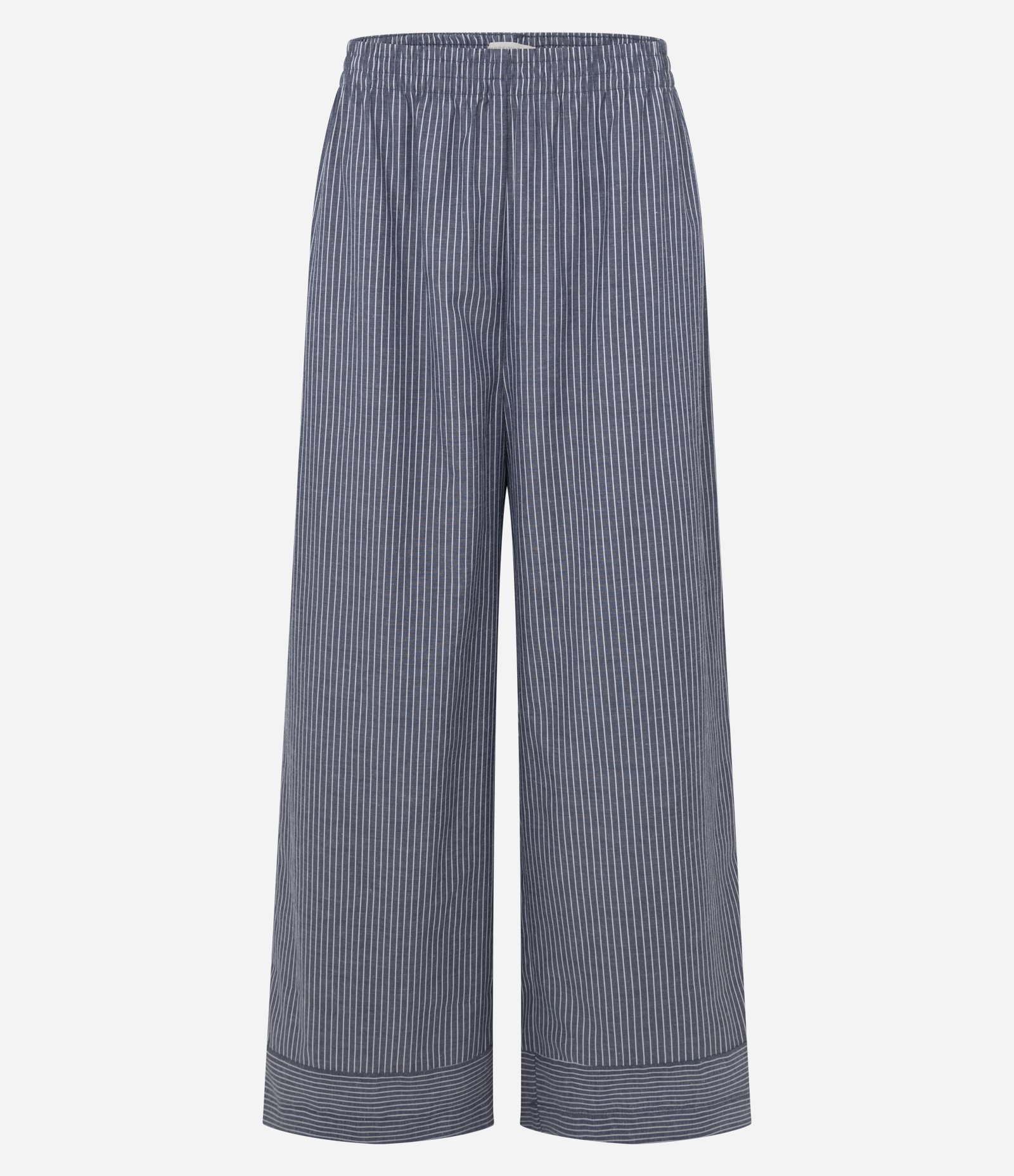 Calça Reta Ampla Listrada com Cintura Alta Azul 4