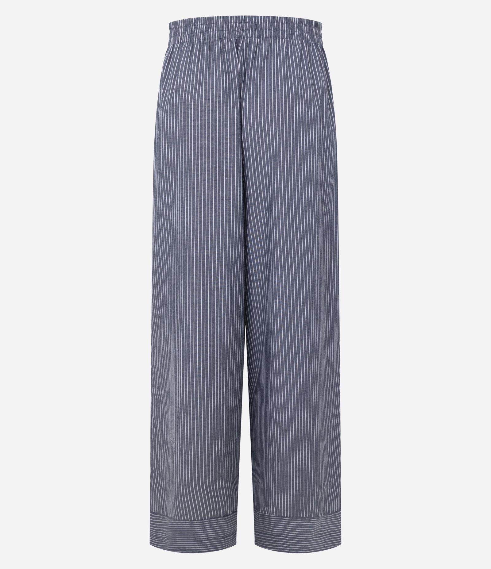 Calça Reta Ampla Listrada com Cintura Alta Azul 5