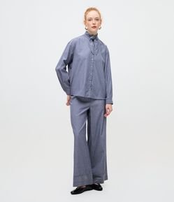 Calça Reta Ampla Listrada com Cintura Alta