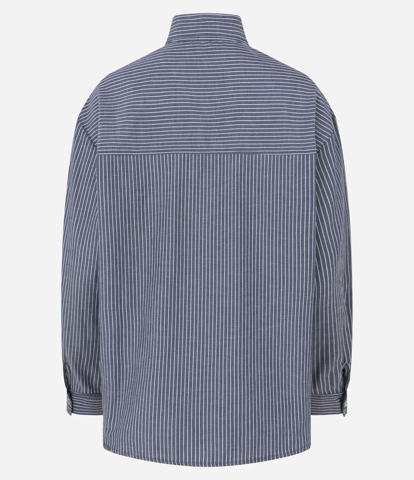 Camisa Regular em Tricoline Listrada com Gola Laço Azul 6