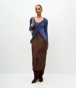 Saia Midi em Suede com Bolsos