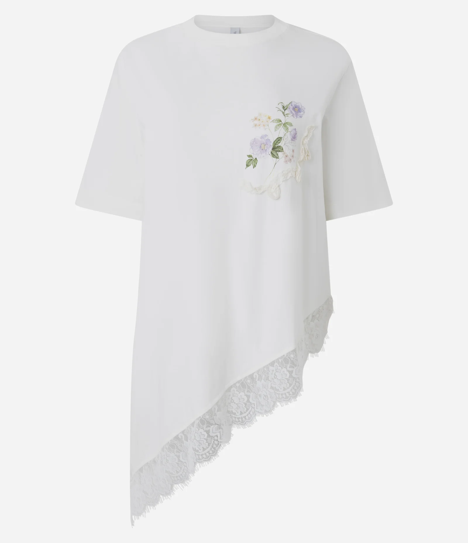 Blusa em Algodão com Estampa e Renda na Barra Branco 1