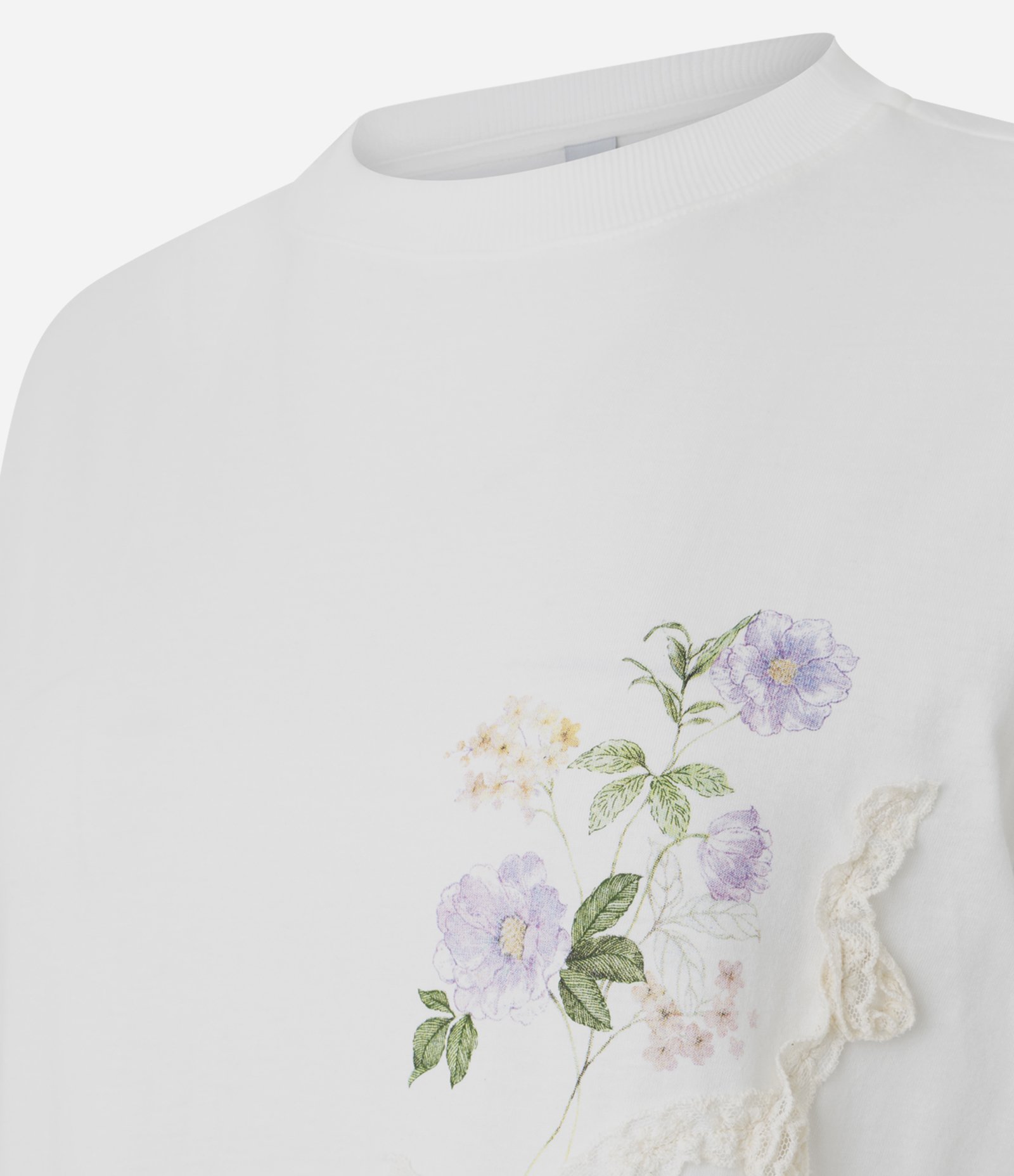 Blusa em Algodão com Estampa e Renda na Barra Branco 6
