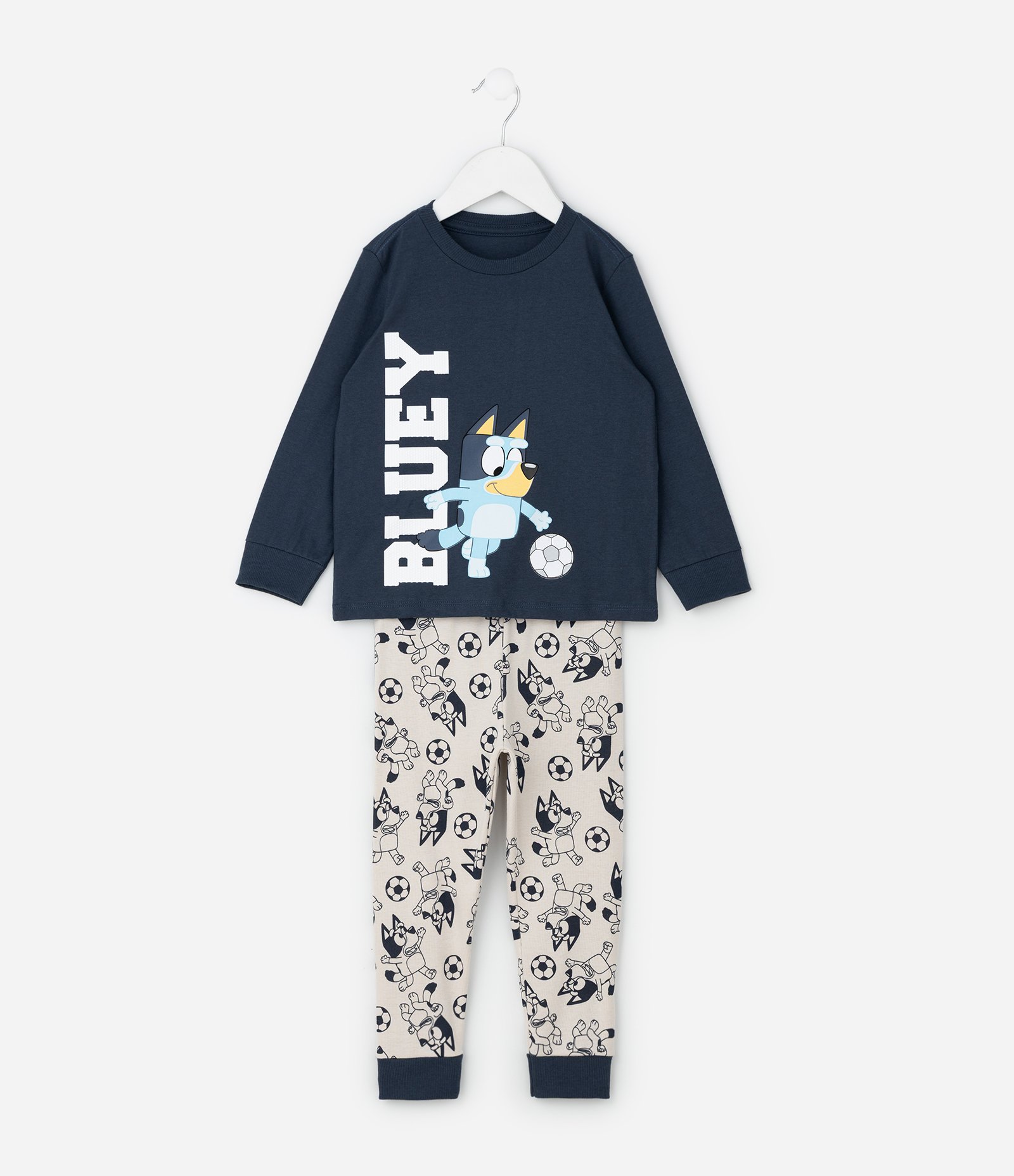 Pijama Infantil em Ribana com Estampa Bluey Futebol – Tam 2 a 8 Anos Azul Marinho/Bege 2