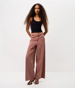 Calça Super Wide em Sarja com Cintura Média